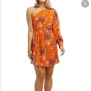 Orange one shoulder cocktail dress